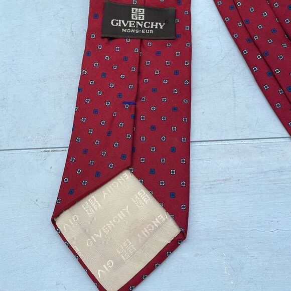 Givenchy Silk Ties For Mens Maroon Blue Regular Logo Print Italy Vintage - Picture 2 of 8